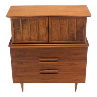 Sculptural Carved Pulls Walnut Multi Drawer Gentelmen's High Chest For Sale