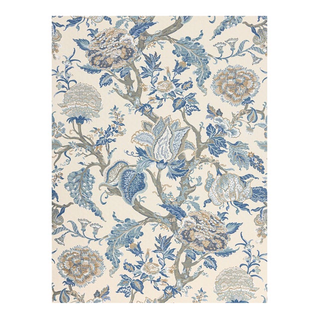 Sample - The House of Scalamandré Indienne Lampas Fabric, Federal Blue For Sale