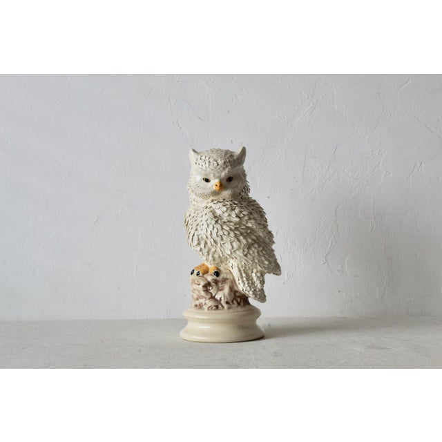 Vintage Mid-Century Modern Textured Glazed Ceramic Owl Sculpture For Sale - Image 4 of 11
