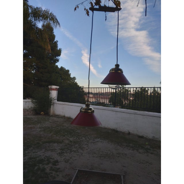 Brass 1980s Two Shade Brass and Steel Pendant Lamp For Sale - Image 8 of 10