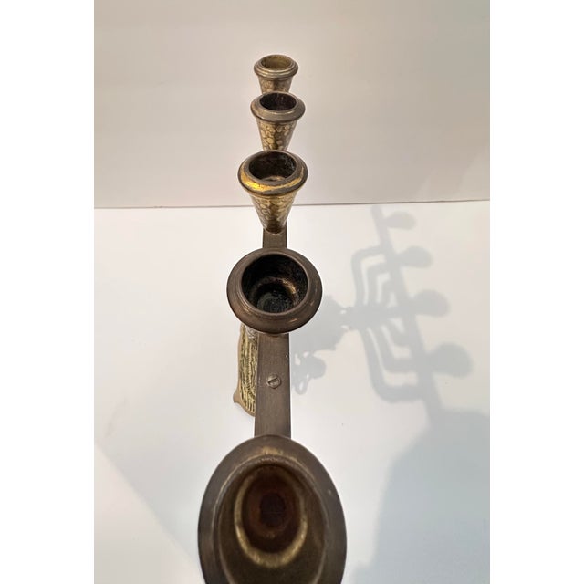 Vintage Brass Menorah With Movable Doors For Sale - Image 10 of 11