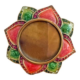 Jay Strongwater Round Flower Enamel & Swarovski Bejeweled Small Frame For Sale