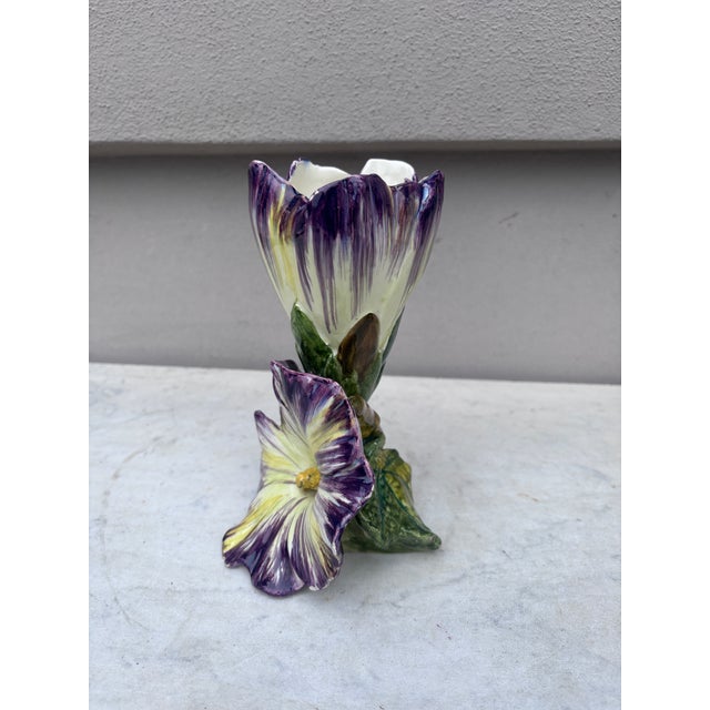 Ceramic 19th Century French Majolica Purple Flower Delphin Massier For Sale - Image 7 of 8