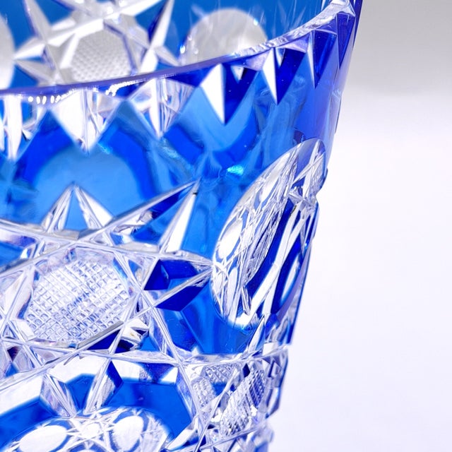 Mid-Century Modern Art Deco Blue Cut-to-Clear Crystal Constellation Vase by Steven & Williams, 1930s For Sale - Image 3 of 18