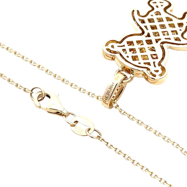 Early 21st Century 14k Yellow Gold Diamond Teddy Bear Pendant Necklace For Sale - Image 5 of 6