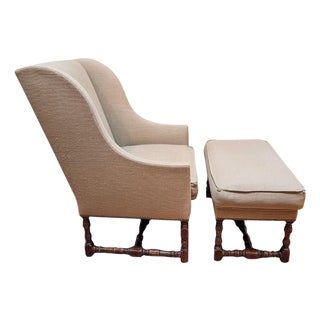 Dennis & Leen Attributed Louis XIII Fireside Wing Chair & Ottoman For Sale