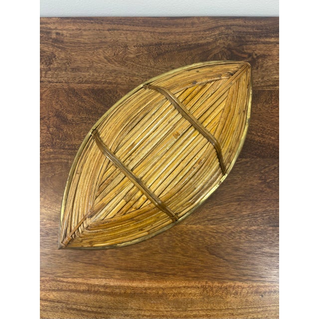 Wood 1950s Italian Riviera Sculptural Rattan Bowl With Solid Brass Trim For Sale - Image 7 of 10