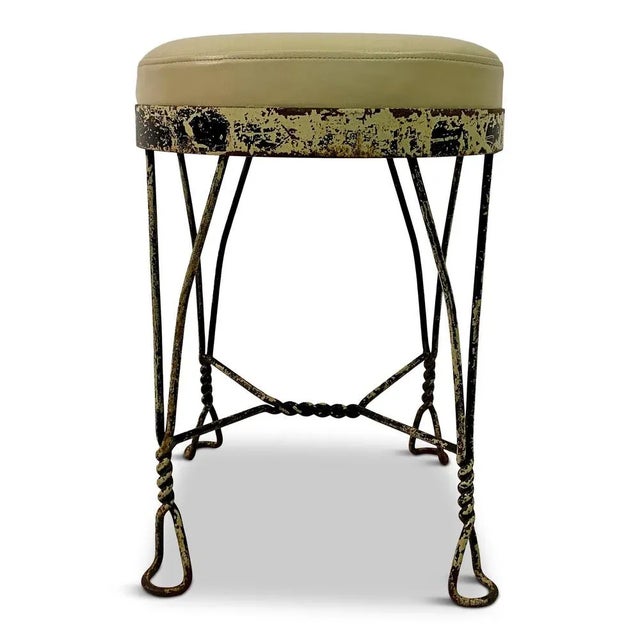 Wrought Iron and Leather Stool, 1960s For Sale - Image 9 of 10