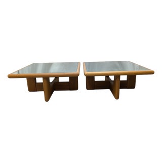Wooden and Mirrored Glass Coffee Tables, 1970s, Set of 2 For Sale