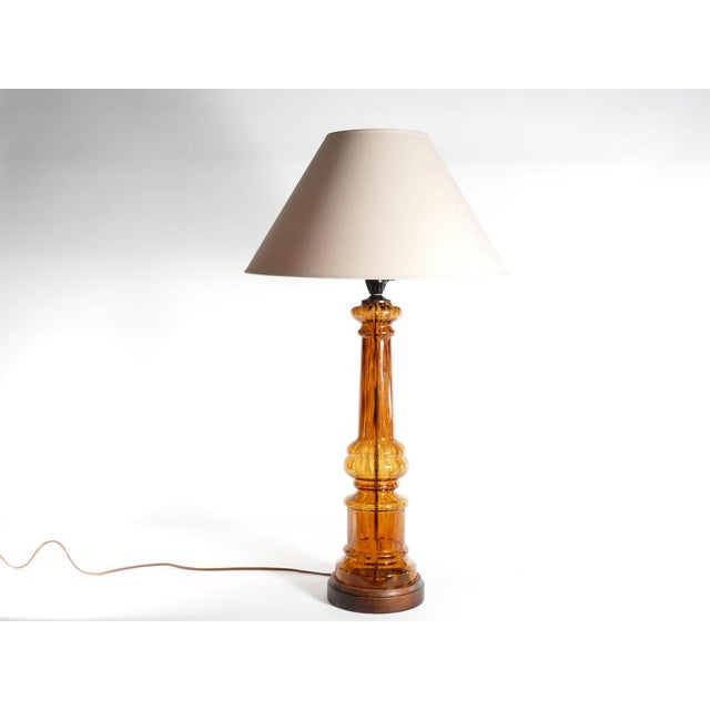 Scandinavian Modern Amber Glass Table Lamp by Miranda, 1970s For Sale - Image 3 of 18
