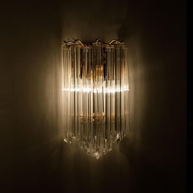 Triedroglass Tree Tears Clear Gold Glass Brass Sconce from Venini, 1970s For Sale - Image 6 of 17