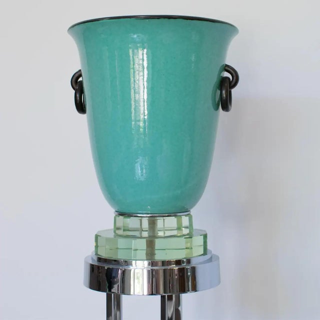 1930s Henri Chaumeil Art Deco Ceramic and Chrome Uplight Floor Lamp Torchère, 1930s For Sale - Image 5 of 12