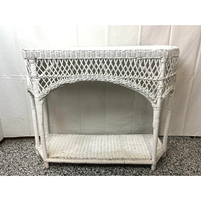 1940s 1940’s Wicker & Wood Console Table For Sale - Image 5 of 9