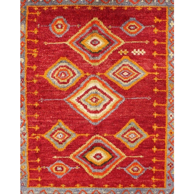 Tribal Turkish Konya Rug With Diamond Design in Beautiful Royal Red Background For Sale - Image 9 of 13
