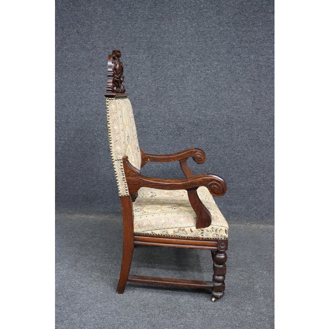 Brown Renaissance Revival Quarter Sawn Oak Throne Armchair For Sale - Image 8 of 10