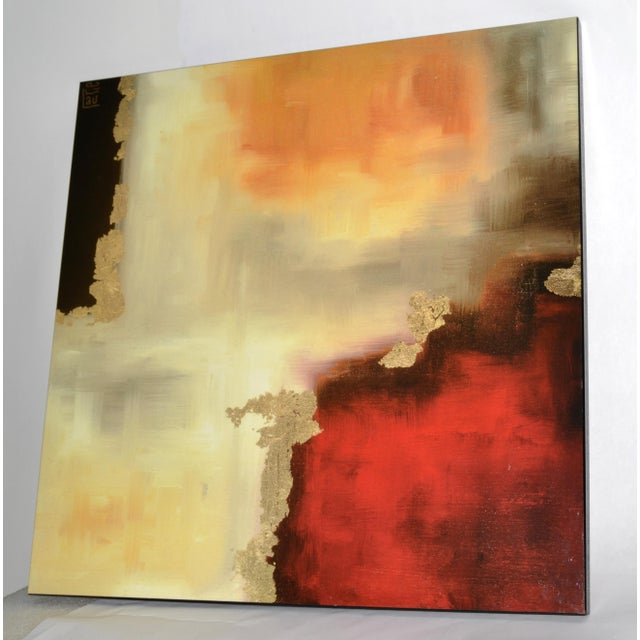 Two-Panel Abstract Contemporary Art Paintings Warm Tones Gold Accents Modern For Sale - Image 9 of 16