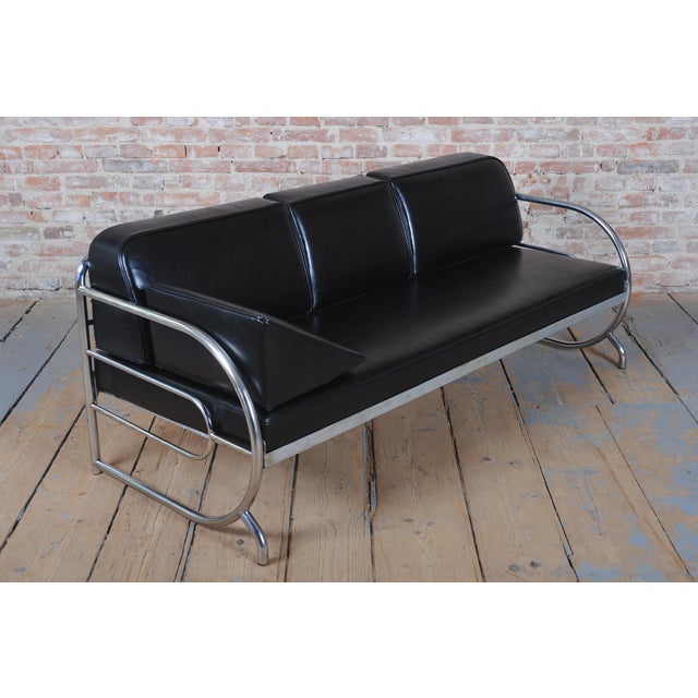 Bauhaus Sofa in Chrome, Steel and Leather attributed to Robert Slezak, Czech, 1930s For Sale - Image 6 of 13