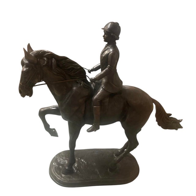Traditional Antique-Style Bronze Equestrian Sculpture of a Young Rider For Sale - Image 3 of 9