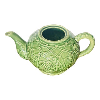 T1960s iffany & Co Portugal Green Majolica Tea Pot For Sale