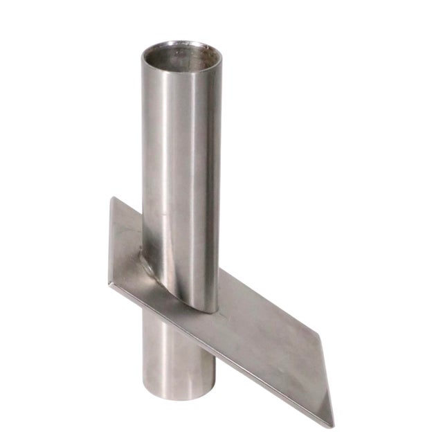 Architectural Modernist stainless steel candlesticks, designed by Erik Bagger for Form Function Made in Denmark, late 20th...