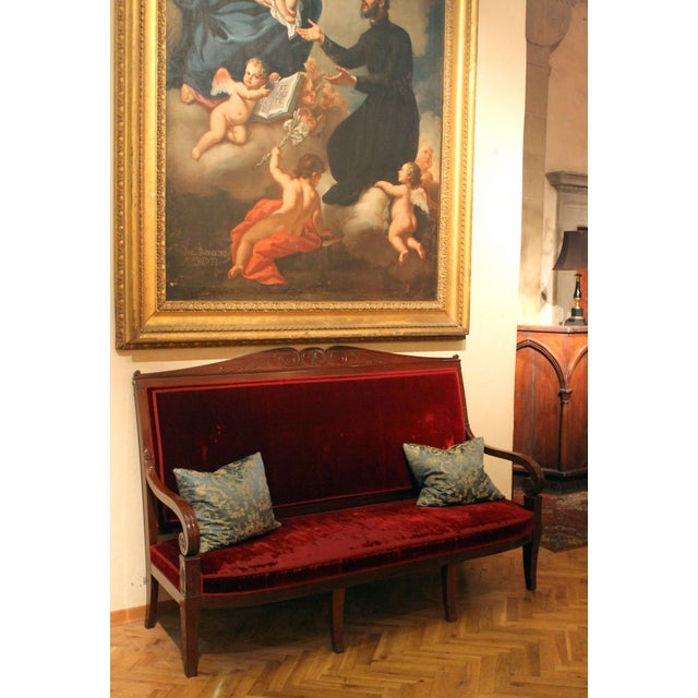 18th Century French Hand Carved Mahogany Upholstered Sofa in the style of George Jacob For Sale - Image 11 of 15