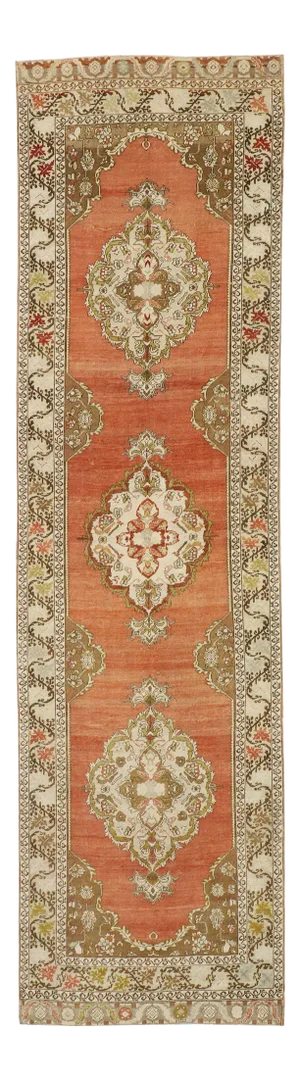 Mid 20th Century Vintage Turkish Oushak Runner 03'06 X 12'08