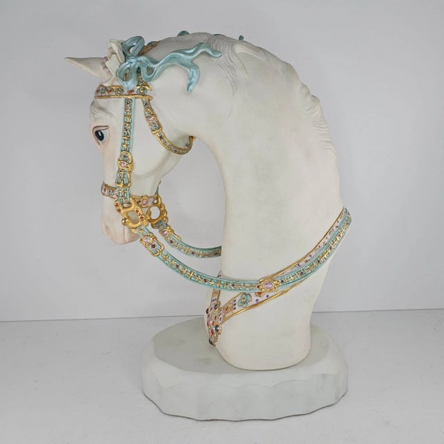 White 1970s Cybis Porcelain Horse Head Bust Figurine Floral Accents Satin Decorated on Base For Sale - Image 8 of 9