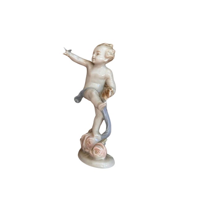 Set of 4 Vintage German Porcelain Cherub Figurines For Sale - Image 4 of 5