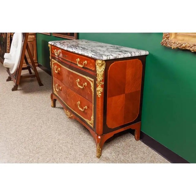 French Ormolu-Mounted Mahogany Parquetry Marble-Top Commode C. 1870 For Sale - Image 12 of 12