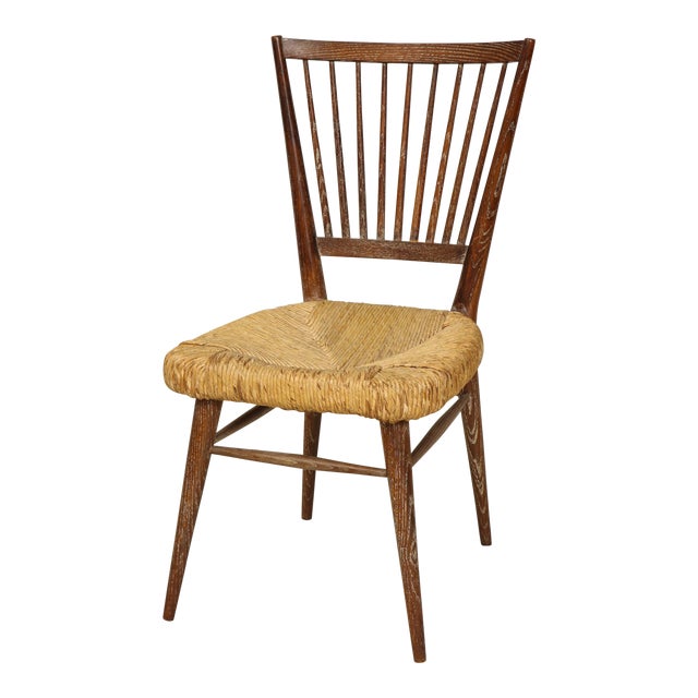 Set of four Italian cerused-oak chairs with rushed seats.