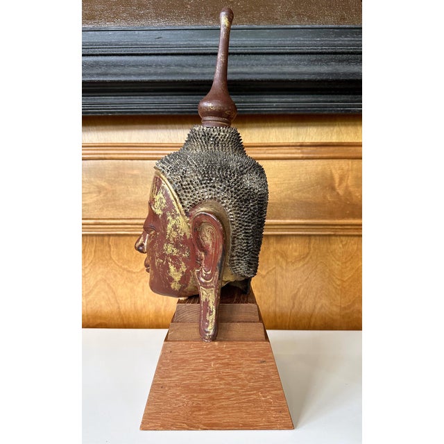 Antique Burmese Lacquer and Gilt Buddha Head Sculpture For Sale In Atlanta - Image 6 of 18