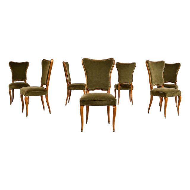 Brazilian Modern Set of Eight Dining Chairs in Pau Marfim and Olive Green Mohair by Giuseppe Scapinelli, 1950s, Brazil For Sale