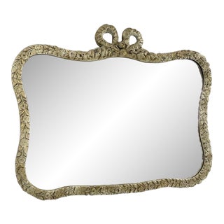 Antique Gilt Wall Mirror, Rococo Bow Crest, Ornate Gold Frame For Sale