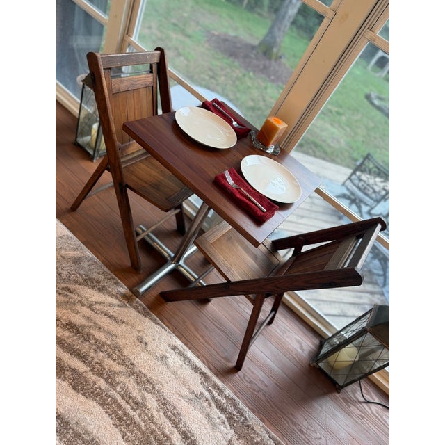 Wood Vintage Diner Table Base With Solid Teak Top For Sale - Image 7 of 11