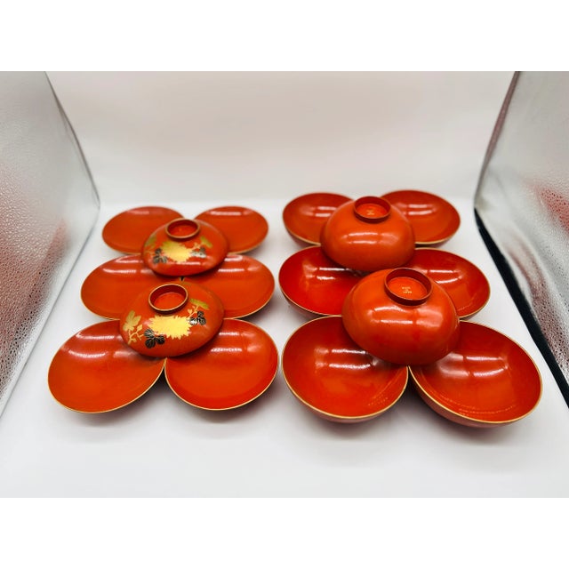 Paint 18 Pc, Vintage Japanese Lacquerware Rice Bowl Sets 9 Sets Included For Sale - Image 7 of 8