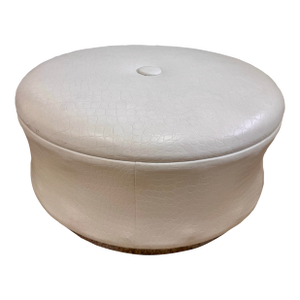Vintage White Faux Alligator Round Ottoman With Chrome Plinth Base