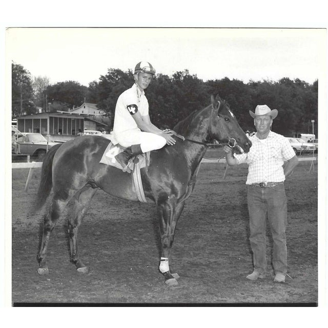 1960s black and white photograph of a jockey, horse and trainer. Unsigned or marked. Combined shipping available, please...
