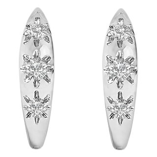 10K White Gold 1/5 Cttw Lab Grown Diamond Three Stone Huggie Hoop Earrings For Sale