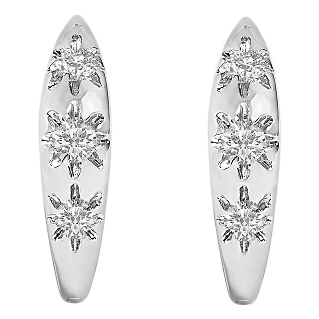 10K White Gold 1/5 Cttw Lab Grown Diamond Three Stone Huggie Hoop Earrings For Sale