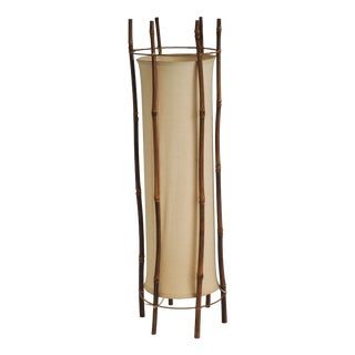 Large Bamboo and Linen Floor Lamp by Louis Sognot, 1960s For Sale
