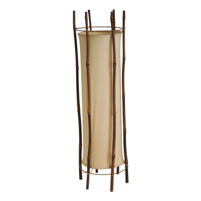 Large Bamboo and Linen Floor Lamp by Louis Sognot, 1960s For Sale
