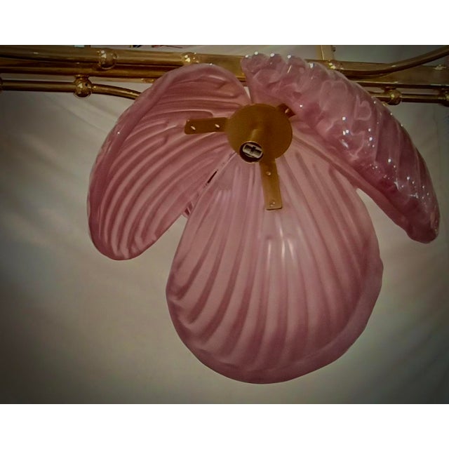 Mid-Century Modern Mid-Century Murano Art Glass and Brass Pink Color Chandelier and Pendant For Sale - Image 3 of 9