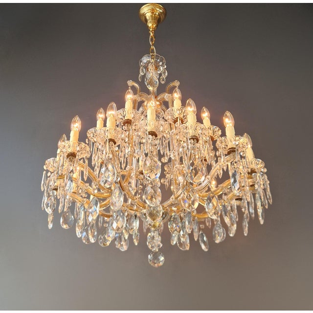 1920s Antique Art Nouveau Maria Theresa Crystal Chandelier Drop Chandelier Brass Glass For Sale - Image 5 of 11