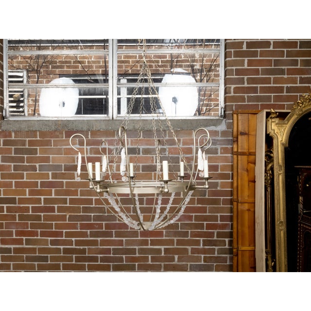 Vintage Rock Crystal, Oyster and Steel Basket Six-Light Chandelier, US Wired For Sale - Image 12 of 12