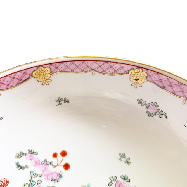 Mid 20th Century Large Vintage Chinese Famille Rose Pink Floral Hand-Painted Porcelain Bowl For Sale - Image 5 of 11