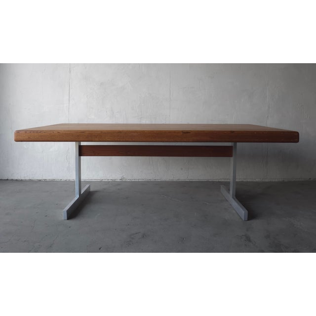 Mid Century Bauhaus Butcher Block Oak and Aluminum Table For Sale In Las Vegas - Image 6 of 11