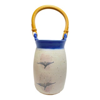 Ceramic Wine Chiller or Vase With a Bamboo Handle by Master Potter in Ga, Jay Bucek, Dated 1992 For Sale