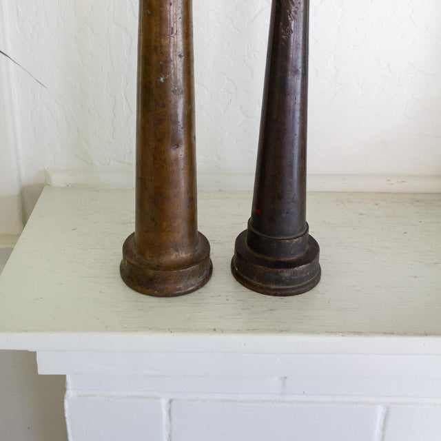 Set of Large Antique Brass Fireman Fire Hose Nozzle Candle Holders For Sale - Image 9 of 16