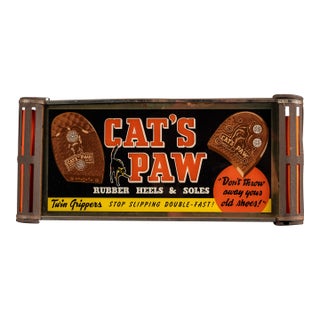 Vintage Cat's Paw Rubber Heels Illuminated Rog Advertising Sign For Sale
