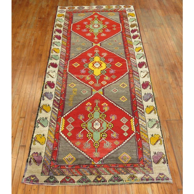 Mid 20th Century Colorful Turkish Anatolian Wide Runner For Sale In New York - Image 6 of 6